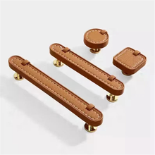 Load image into Gallery viewer, 3.78&quot;, 5&quot; Leather Drawer Pulls | Khaki White Black Knobs, Cabinet Door &amp; Dresser Handles, Kitchen Hardware
