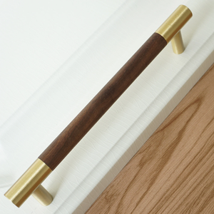 3.75", 5", 6.3" (160mm) Walnut, Beech & Brass Wardrobe Handles | Modern Kitchen Cabinet Door Handles, Closet Drawer Pulls & Dresser Knobs