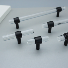 Load image into Gallery viewer, Customizable Clear Acrylic &amp; Black Pulls | Drawer &amp; Dresser Knobs, Cabinet &amp; Bathroom Door Handles, Kitchen Hardware
