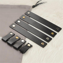 Load image into Gallery viewer, 3.78&quot;, 5&quot;, 6.3&quot; Black Leather Cabinet Handles | Gold, Silver, Gun Bronze - Dresser Drawer Pulls, Kitchen Hardware (96, 128, 160mm)
