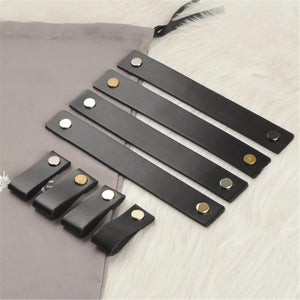3.78", 5", 6.3" Black Leather Cabinet Handles | Gold, Silver, Gun Bronze - Dresser Drawer Pulls, Kitchen Hardware (96, 128, 160mm)