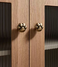 Load image into Gallery viewer, Cat Paw Brass Cabinet Drawer Pulls | Vintage Kids Room Wardrobe Handles
