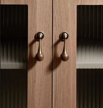 Load image into Gallery viewer, Mid-Century Brass Pendant Cabinet Pulls | French Retro Walnut Wardrobe Drawer Handles
