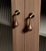 Load image into Gallery viewer, Mid-Century Brass Pendant Cabinet Pulls | French Retro Walnut Wardrobe Drawer Handles
