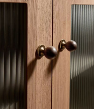 Load image into Gallery viewer, Retro Walnut Round Brass Knobs | Mid-Century French Single Hole Wardrobe Pulls
