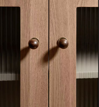 Load image into Gallery viewer, Retro Walnut Round Brass Knobs | Mid-Century French Single Hole Wardrobe Pulls
