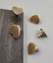 Load image into Gallery viewer, Heart Shaped Antique Brass Cabinet Pulls | French Retro Antique Brass Handles for Kids Room
