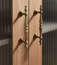 Load image into Gallery viewer, French Mid-Century Walnut Brass Drawer Pulls New Chinese Retro Cabinet Door Handles
