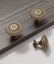 Load image into Gallery viewer, Floral Creative French Retro Brass Drawer Pulls Mid‑Century New Chinese Antique Wardrobe Cabinet Handles for Kids Room
