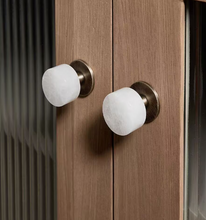 Load image into Gallery viewer, Crystal &amp; Marble Brass Small Drawer Pulls French Mid‑Century Retro Bronze Handles for Kitchen Wardrobe Cabinet
