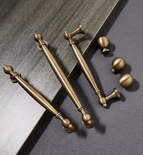 Load image into Gallery viewer, French Mid‑Century Brass Wardrobe Pulls, Retro Luxury European Antique Bronze Long Handles for Cabinet Drawer

