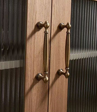 Load image into Gallery viewer, French Mid‑Century Brass Wardrobe Pulls, Retro Luxury European Antique Bronze Long Handles for Cabinet Drawer

