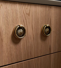 Load image into Gallery viewer, French Brass Pulls European Retro Round Single‑Hole Ring Handles for Cabinet Drawer Wardrobe Doors
