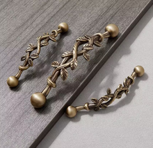 Load image into Gallery viewer, Vine‑Shaped Brass Drawer Pulls for Kids Room, Mid‑Century Antique Bronze French Retro Handles for Kitchen Cabinet Wardrobe

