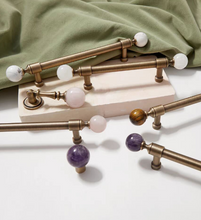 Load image into Gallery viewer, French Retro Bronze Brass Drawer Pulls, Crystal Round Marble Knobs, Mid-Century Handles for Cabinet &amp; Wardrobe
