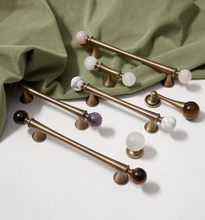 Load image into Gallery viewer, American Retro Brass Crystal Round Knobs, French Mid-Century Marble Handles for Cabinets &amp; Wardrobes
