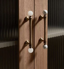 Load image into Gallery viewer, American Retro Brass Crystal Round Knobs, French Mid-Century Marble Handles for Cabinets &amp; Wardrobes
