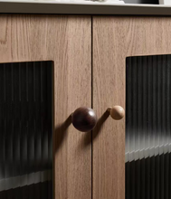 Load image into Gallery viewer, Cute Walnut Beech Round Brass Knobs, French Mid-Century Kids Cabinet Wardrobe Handles
