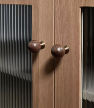 Load image into Gallery viewer, Walnut Beech Round Brass Knobs, French Mid-Century Kids Cabinet &amp; Wardrobe Handles
