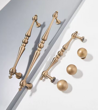 Load image into Gallery viewer, Vintage Antique Bronze Brass Round Knobs &amp; Long Pulls, French Mid-Century Cabinet Wardrobe Drawer Handles
