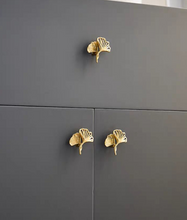 Load image into Gallery viewer, Gold Ginkgo Leaf Brass Handles, Unique Retro Leaf Knobs for Cabinet, Drawer &amp; Wardrobe

