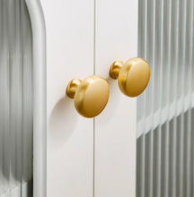 Load image into Gallery viewer, French Minimalist Gold Brass Button Knobs, Single Hole Luxury Handles for Cabinet &amp; Drawer
