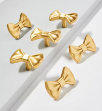 Load image into Gallery viewer, Gold Cartoon Bow Brass Knobs, French Creative Handles for Kids Cabinet &amp; Wardrobe
