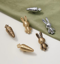 Load image into Gallery viewer, Rabbit &amp; Carrot Brass Handles, Silver &amp; Bronze Knobs for Kids Cabinet, Drawer &amp; Shoe Cabinet
