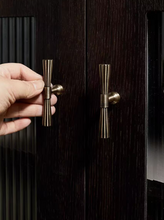Load image into Gallery viewer, Antique Bronze T Shape Brass Handles, Mid Century French Single Hole Pulls for Cabinet and Wardrobe
