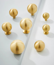 Load image into Gallery viewer, Gold Round Ball Brass Knobs, Minimalist Single Hole Handles for Mid Century French American Cabinets &amp; Drawers
