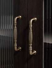 Load image into Gallery viewer, Mid Century French Antique Bronze Long Brass Handles, European Retro Pulls for Cabinet, Drawer, Wardrobe &amp; Shoe Storage
