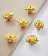 Load image into Gallery viewer, French Gold Rose Brass Knobs, Minimalist Luxury Single Hole Handles for Drawers, Wardrobes and Bedside Cabinets
