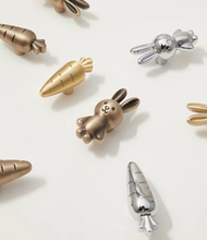 Load image into Gallery viewer, Gold &amp; Silver Rabbit Carrot Brass Knobs, Lovely Cartoon Animal Handles for Children’s Wardrobes, Drawers and Cabinets
