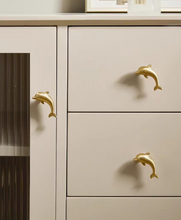 Load image into Gallery viewer, Designer Dolphin Wave Brass Knobs, Lovely Animal Small Handles for Children’s Wardrobes, Drawers and Cabinets
