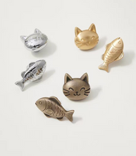 Load image into Gallery viewer, Gold &amp; Silver Cat and Fish Brass Knobs, Lovely Cartoon Animal Small Handles for Children’s Wardrobes, Drawers and Cabinets
