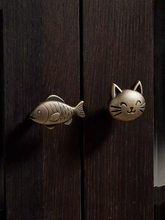 Load image into Gallery viewer, Gold &amp; Silver Cat and Fish Brass Knobs, Lovely Cartoon Animal Small Handles for Children’s Wardrobes, Drawers and Cabinets
