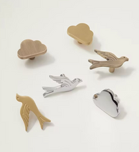 Load image into Gallery viewer, Bird &amp; Cloud Shape Designer Brass Knobs, Lovely Small Handles for Children’s Wardrobes, Drawers and Cabinets
