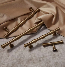 Load image into Gallery viewer, French Retro Bamboo Joint Brass Pull Handles, Mid Century Modern Minimalist Bronze Knobs for Wardrobes, Kitchen Cabinets and Drawers
