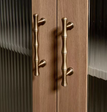 Load image into Gallery viewer, French Retro Bamboo Joint Brass Pull Handles, Mid Century Modern Minimalist Bronze Knobs for Wardrobes, Kitchen Cabinets and Drawers

