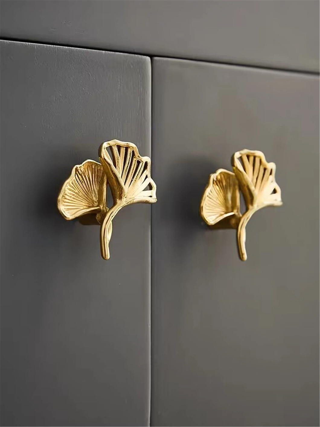 Ginkgo Biloba Leaf Brass Knobs | Cabinet & Drawer Pulls, Kitchen Handles, Cabinet Hardware