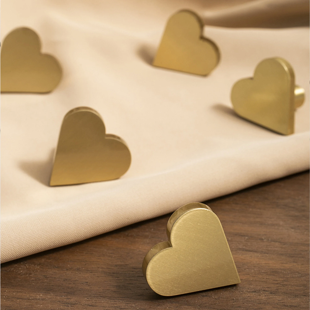 Brass Heart Knobs | Cabinet & Drawer Pulls, Dresser & Kitchen Cupboard Handles, Furniture Hardware