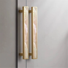 Load image into Gallery viewer, 3.78&quot;, 5&quot;, 6.3&quot; Natural Shell Knobs | Vivid Brass, Green &amp; White Drawer Pulls, Square Kitchen &amp; Dresser Handles, Home Decor Hardware
