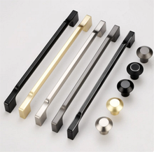 Load image into Gallery viewer, 3.78", 5", 6.3", 7.56", 12.6" (96, 128, 160, 320mm) Brushed Brass Nickel &amp; Gun Black Dresser Pulls | Simple Kitchen Cabinet Handles, Drawer Knobs
