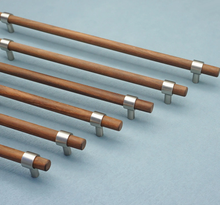 Load image into Gallery viewer, Custom Size Black Walnut Wood Cabinet Pulls | Nickel Dresser Handles, Minimalist Adjustable Wooden Drawer &amp; Kitchen Handles, Knobs
