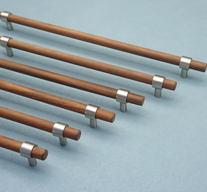 Custom Size Black Walnut Wood Cabinet Pulls | Nickel Dresser Handles, Minimalist Adjustable Wooden Drawer & Kitchen Handles, Knobs