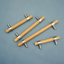 Load image into Gallery viewer, Beech Wood Cabinet Pulls &amp; Knobs | Custom Size Brushed Nickel Drawer Pulls, Kitchen, Cupboard &amp; Dresser Handles
