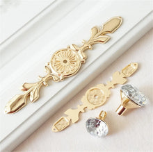Load image into Gallery viewer, Gold Clear Glass &amp; Crystal Drawer Knobs | Rhinestone Cabinet Door Handles with Back Plate | Dresser &amp; Furniture Hardware
