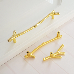 3.75", 5" Shiny Gold Branches & Twigs Cabinet Handles | Drawer Pulls, Dresser Knobs, Closet Handles, Furniture Hardware