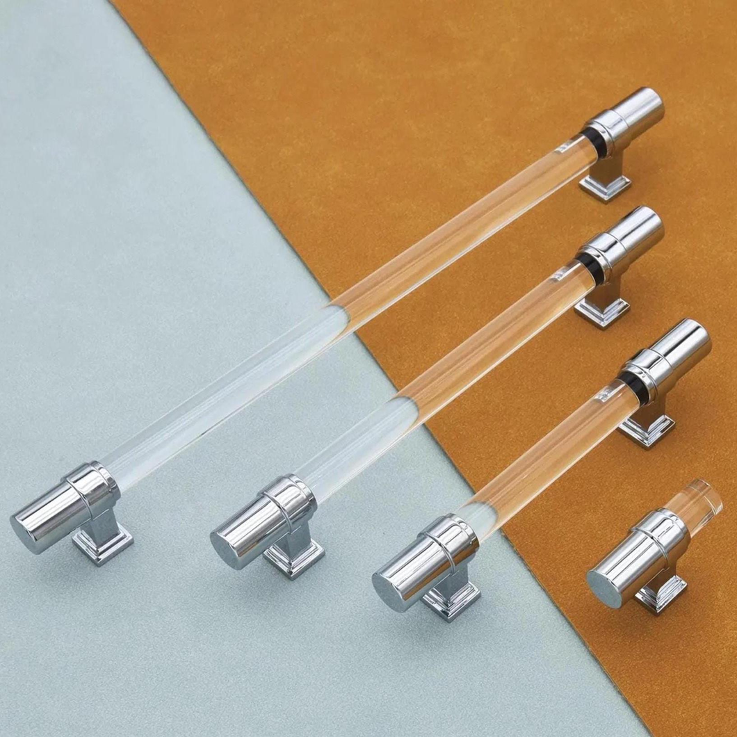 Clear Acrylic & Gold Brass Knobs | Black & Chrome Cabinet Handles, Kitchen & Wardrobe Pulls, Drawer Hardware