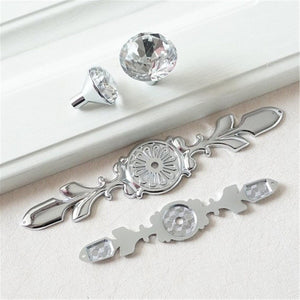 Bling Glass & Crystal Drawer Knobs | Silver Chrome Clear Dresser Handles | Cabinet Pulls with BackPlate | Furniture Hardware